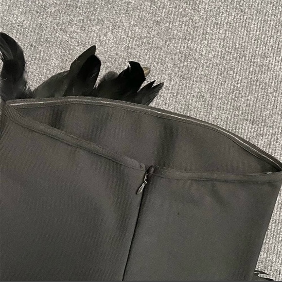 Boutique Black Feather Strapless Dress | Luxury Evening Cocktail Dress | M–L - Picture 7 of 11